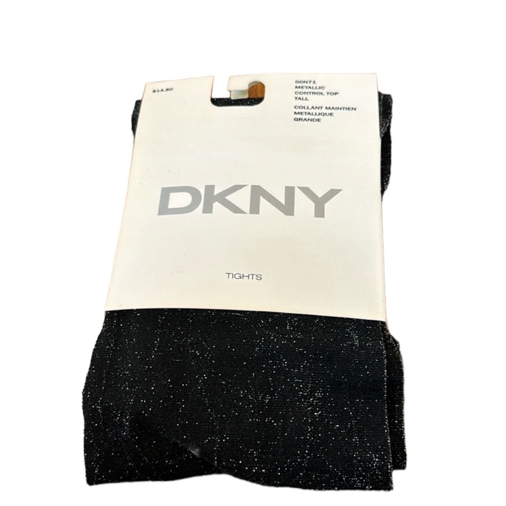 DKNY Metallic Control Top Tights. Black. Size Tall. NWT